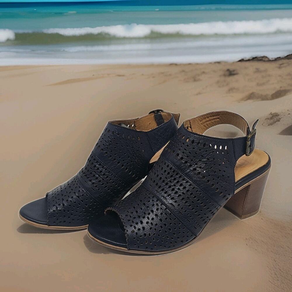 Bueno Candice Heel Sandal Laser-Cut Ankle Strap Women's Brown Size US9 EU50 Blue